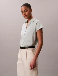 Calvin Klein Kurzärmeliges Hemd aus Leinen-Mix^Damen Hemden & Blusen