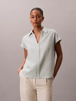 Calvin Klein Kurzärmeliges Hemd aus Leinen-Mix^Damen Hemden & Blusen