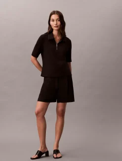 Calvin Klein Kurzärmeliges Polo-Top mit Reißverschluss^Damen Hemden & Blusen|Sweatshirts & Hoodies