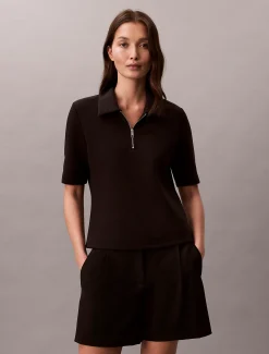 Calvin Klein Kurzärmeliges Polo-Top mit Reißverschluss^Damen Hemden & Blusen|Sweatshirts & Hoodies