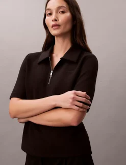 Calvin Klein Kurzärmeliges Polo-Top mit Reißverschluss^Damen Hemden & Blusen|Sweatshirts & Hoodies