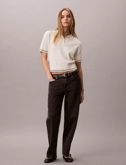 Calvin Klein Kurzärmliger Pullover mit Zopfstrickmuster^Damen Strickdesigns