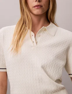 Calvin Klein Kurzärmliger Pullover mit Zopfstrickmuster^Damen Strickdesigns