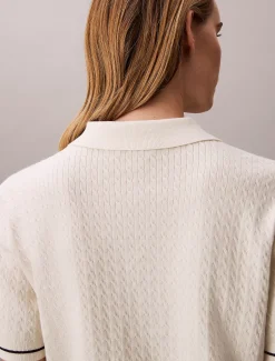 Calvin Klein Kurzärmliger Pullover mit Zopfstrickmuster^Damen Strickdesigns