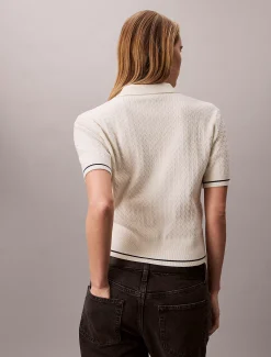 Calvin Klein Kurzärmliger Pullover mit Zopfstrickmuster^Damen Strickdesigns
