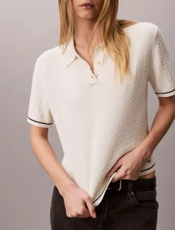 Calvin Klein Kurzärmliger Pullover mit Zopfstrickmuster^Damen Strickdesigns