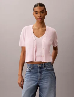 Calvin Klein Kurzärmliges Twin-Set aus Baumwollstrick^Damen Strickdesigns