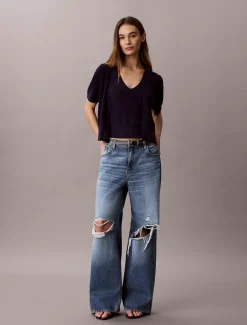 Calvin Klein Kurzärmliges Twin-Set aus Baumwollstrick^Damen Strickdesigns