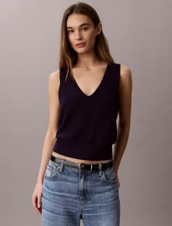 Calvin Klein Kurzärmliges Twin-Set aus Baumwollstrick^Damen Strickdesigns