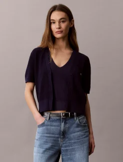 Calvin Klein Kurzärmliges Twin-Set aus Baumwollstrick^Damen Strickdesigns