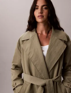 Calvin Klein Langer Trenchcoat aus weichem Nylon^Damen Mäntel