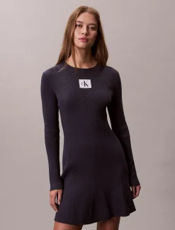 Calvin Klein Langärmeliges Minikleid aus Baumwollstrick^Damen Kleider & Röcke