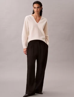 Calvin Klein Langärmeliges Oberteil mit V-Ausschnitt aus gekochter Wolle^Damen Strickdesigns