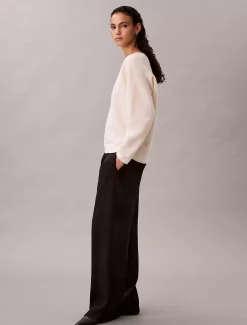 Calvin Klein Langärmeliges Oberteil mit V-Ausschnitt aus gekochter Wolle^Damen Strickdesigns