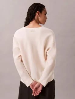 Calvin Klein Langärmeliges Oberteil mit V-Ausschnitt aus gekochter Wolle^Damen Strickdesigns