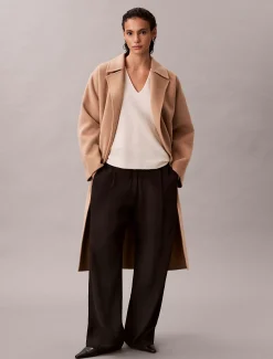 Calvin Klein Langärmeliges Oberteil mit V-Ausschnitt aus gekochter Wolle^Damen Strickdesigns