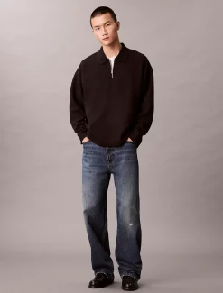 Calvin Klein Langärmeliges Poloshirt aus Knitter-Krepp mit Viertelreißverschluss^Herren Hemden & Poloshirts