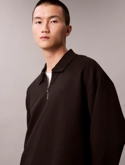 Calvin Klein Langärmeliges Poloshirt aus Knitter-Krepp mit Viertelreißverschluss^Herren Hemden & Poloshirts