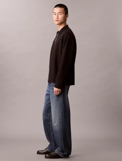 Calvin Klein Langärmeliges Poloshirt aus Knitter-Krepp mit Viertelreißverschluss^Herren Hemden & Poloshirts