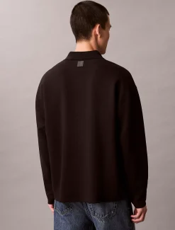 Calvin Klein Langärmeliges Poloshirt aus Knitter-Krepp mit Viertelreißverschluss^Herren Hemden & Poloshirts