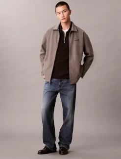 Calvin Klein Langärmeliges Poloshirt aus Knitter-Krepp mit Viertelreißverschluss^Herren Hemden & Poloshirts