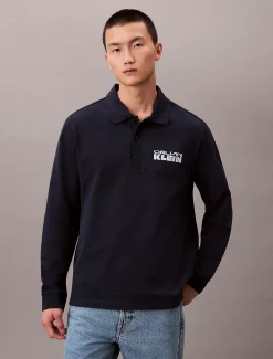 Calvin Klein Langärmliges Poloshirt aus schwerem Jersey^Herren Hemden & Poloshirts