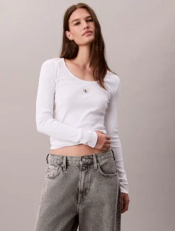 Calvin Klein Langärmliges Top aus gerippter Baumwolle^Damen T-shirts & Tops
