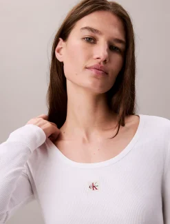 Calvin Klein Langärmliges Top aus gerippter Baumwolle^Damen T-shirts & Tops