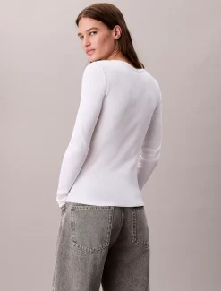 Calvin Klein Langärmliges Top aus gerippter Baumwolle^Damen T-shirts & Tops