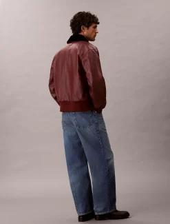 Calvin Klein Leder-Bomberjacke mit Shearling-Kragen^Herren JackenFrisch Eingetroffen