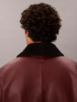 Calvin Klein Leder-Bomberjacke mit Shearling-Kragen^Herren JackenFrisch Eingetroffen