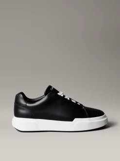 Calvin Klein Leder-Sneakers mit versteckter Ösenschnürung^Herren SneakerFrisch Eingetroffen