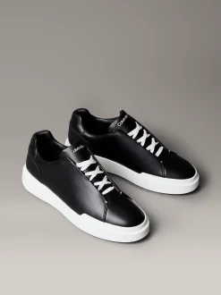 Calvin Klein Leder-Sneakers mit versteckter Ösenschnürung^Herren SneakerFrisch Eingetroffen