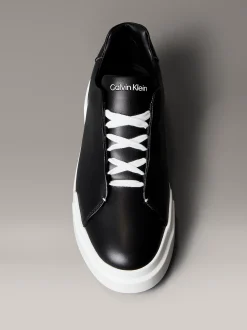 Calvin Klein Leder-Sneakers mit versteckter Ösenschnürung^Herren SneakerFrisch Eingetroffen