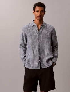 Calvin Klein Leinenhemd mit garngefärbten Nadelstreifen^Herren Hemden & Poloshirts