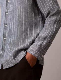 Calvin Klein Leinenhemd mit garngefärbten Nadelstreifen^Herren Hemden & Poloshirts