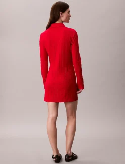 Calvin Klein Logo-Jacquard-Polokleid mit langen Ärmeln^Damen Kleider & Röcke