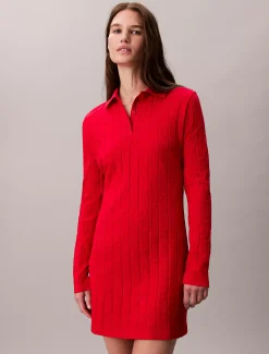 Calvin Klein Logo-Jacquard-Polokleid mit langen Ärmeln^Damen Kleider & Röcke