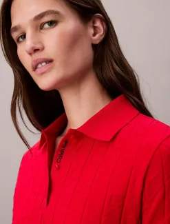 Calvin Klein Logo-Jacquard-Polokleid mit langen Ärmeln^Damen Kleider & Röcke