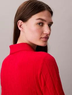 Calvin Klein Logo-Jacquard-Polokleid mit langen Ärmeln^Damen Kleider & Röcke