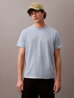 Calvin Klein Logo-T-Shirt mit Acid-Waschung^Herren T-shirts