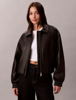 Calvin Klein Lässige Bomberjacke aus Kunstleder^Damen JackenFrisch Eingetroffen