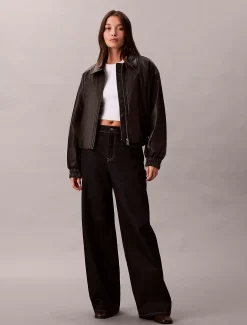 Calvin Klein Lässige Bomberjacke aus Kunstleder^Damen JackenFrisch Eingetroffen