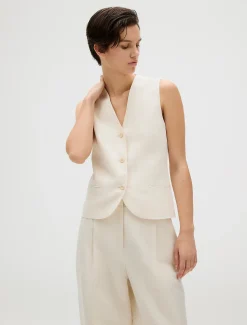 Calvin Klein Lässige Hose aus Leinen mit Bundfalten^Damen Hosen & Shorts