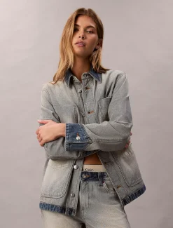 Calvin Klein Lässige Jeansjacke von innen nach außen gedreht^Damen JackenFrisch Eingetroffen