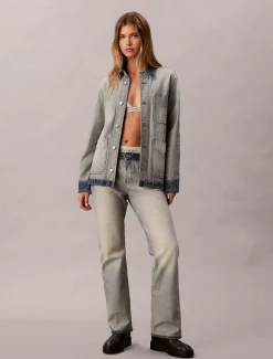 Calvin Klein Lässige Jeansjacke von innen nach außen gedreht^Damen JackenFrisch Eingetroffen