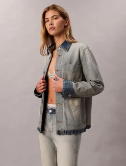 Calvin Klein Lässige Jeansjacke von innen nach außen gedreht^Damen JackenFrisch Eingetroffen
