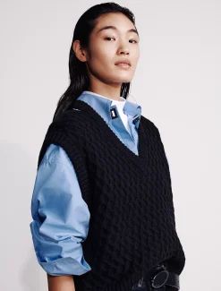 Calvin Klein Lässige Weste aus Merinowolle mit Zopfstrick^Damen Strickdesigns