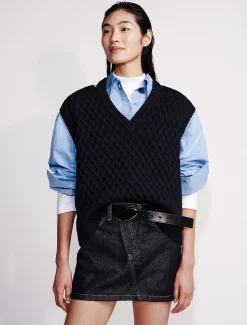 Calvin Klein Lässige Weste aus Merinowolle mit Zopfstrick^Damen Strickdesigns