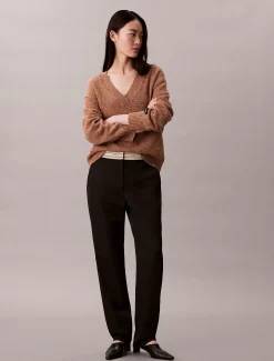 Calvin Klein Lässiger, dicker Pullover mit V-Ausschnitt^Damen Strickdesigns